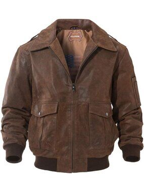 Men's All Brown Leather Flight Bomber Jacket Air Force Aviator